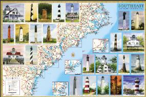 Lighthouses SouthEast laminated map poster from www.maritimegift.com